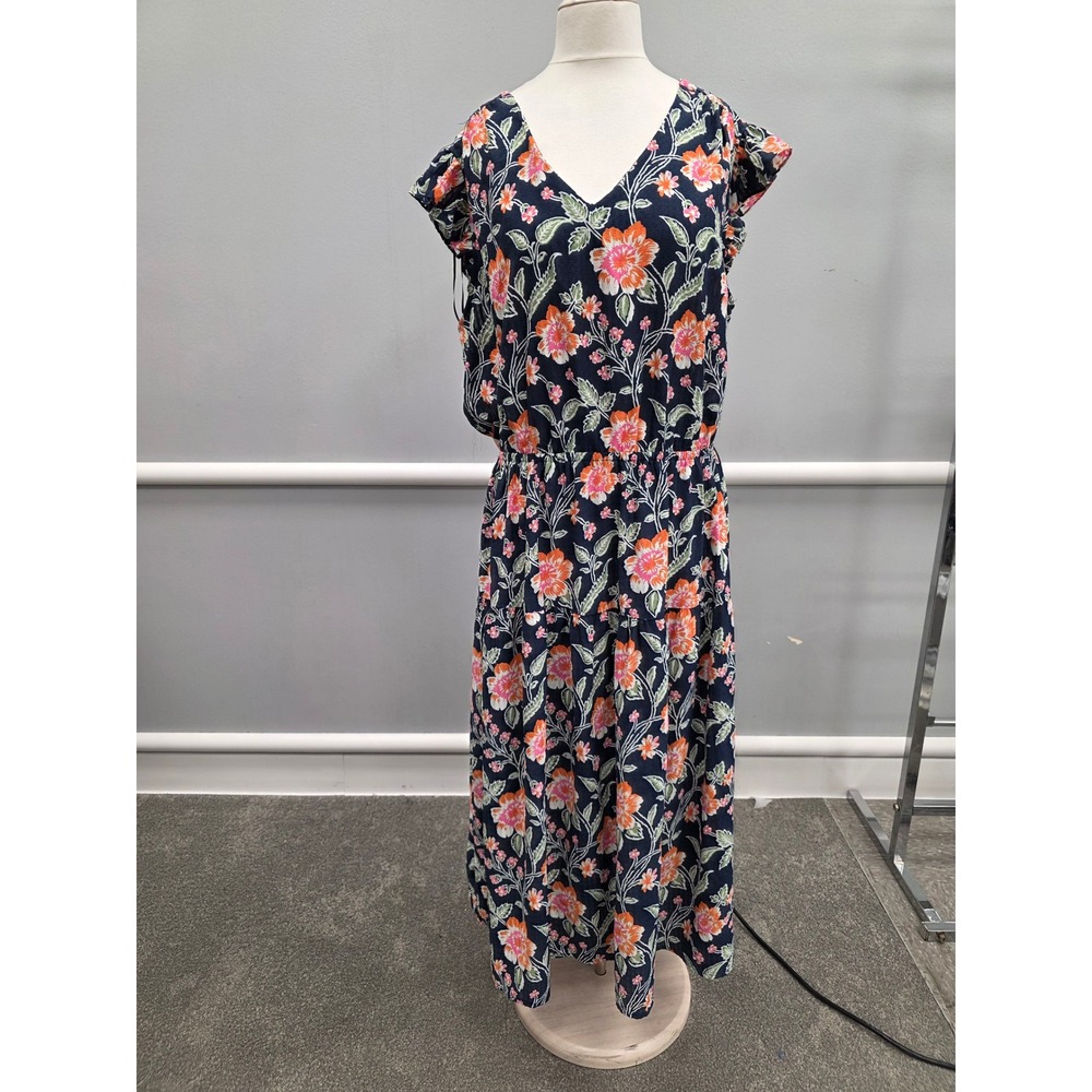 Grace + Karma Navy Floral Ruffle Sleeve Tiered Maxi Dress Plus Size 2X V-Neck